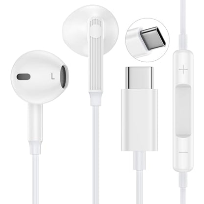 USB C Headphones Wired USB C Earbuds in-Ear Plugs for iPhone 17E/17 Pro Max - color: White