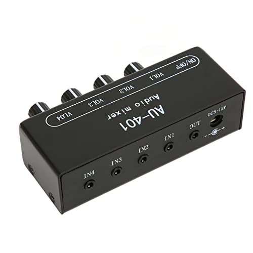 4 Channel Audio Mixer, Stereo Amplifier with Headphone Output, Audio Mixer for PC Laptop Desktop, Black