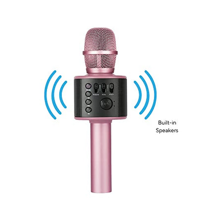 Wireless Bluetooth Karaoke Microphone with Built-in Speakers + HD Recording, Portable Handheld Mic | Rose Gold - style: Rose Gold
