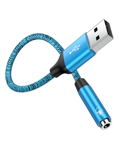 USB to 3.5mm Audio Adapter, AUX to USB Headphone Adapter, Stereo Converter | USBA to Headset Jack Adaptor for PC, Laptop, Speaker, PS5, Car Audio, Type A Port to Aux 3.5 mm Adoptor Male to Female - color: Blue