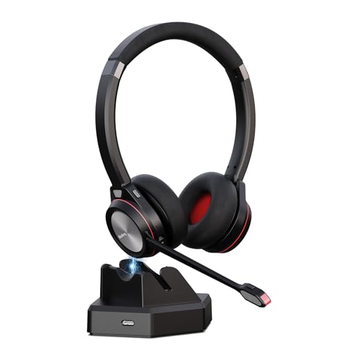 Bluetooth Headset with Microphone, Wireless Headset with Mic & Mute Button, 40 Hrs Working Time Noise Cancelling Bluetooth 5.2 for PC Laptop Teams Zooms Work Business Meeting
