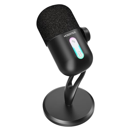 USB Microphone for PC, Cardioid Condenser Microphone with Active Noise Cancellation, Quick Mute, Built-in Headphone Jack, Gaming Mic with Table Stand, for Live Streaming, Instruments, Podcast