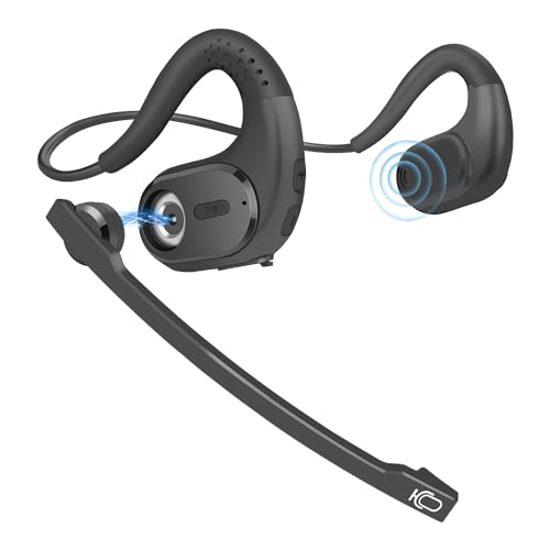 Bluetooth Headset, Open Ear Headphones with Removable Microphone | Noise Cancelling Wireless Headset for Phones Laptop Computer, 12 Hours PC Headsets for Office Meeting Working Driving Running