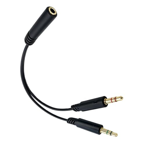 3.5mm Female to Dual 3.5mm Male Headphone Splitter for Computer | Headphone Mic Audio Y Splitter Cable, Headset Smartphone to Dual Jack PC Laptop Adapter, Black