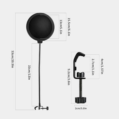 6"Mic Pop Filter with C-Clamp,360° Gooseneck Clip Stabilizing Arm for Studio | Double-layer Professional Pop Filter, For Microphone,Boom Arm,Stands