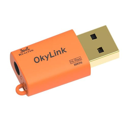 OkyLink USB to 3.5mm Audio Adapter, 96kHz Hi-Res DAC, Plug and Play,1-Pack | External Sound Card, TRRS 4-Pole, Realtek DAC Chip, Compatible with PS5/PS4, Windows, Mac - size: 1 Pack