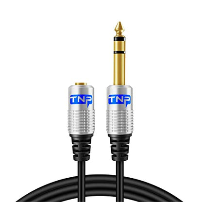 TNP 6.35mm Male to 3.5mm Female Stereo TRS Headphone Adapter Cable, 10FT | Long Headphone Extension Cord with Gold-Plated Metal Connectors for Amps, Mixers, Pianos, Speakers, and Home Audio - size: 10FT