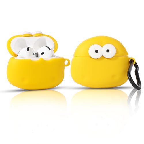 Cute Case for AirPods 4th Generation, for AirPods 4 Wireless Earbuds, XMBYGY Silicone Cartoon Charging Case Shockproof Protective Headphones Cover with Carabiner for Man Woman Teen - color: Cheese