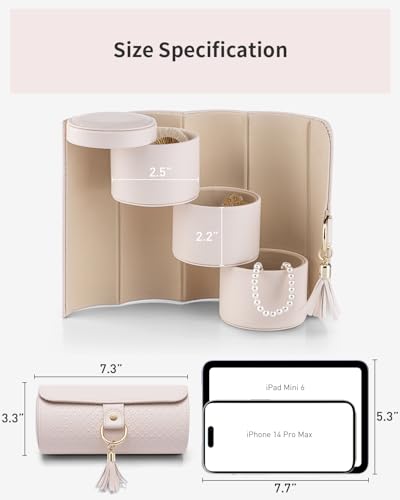 VLANDO Travel Jewelry Case for Women, Travel Essential, Travel Must Haves Jewelry Travel Organizer for Girls, Christmas Gift for Travelers Couples Mom Friends - Light Pink | Stepped Sections Compartments Keep Jewelry Visible, Soft Lining Protect Pieces, S