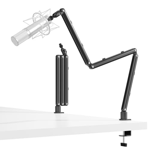 Adjustable Microphone Boom Arm for Lightweight Mics, 30-inch Rotatable Desk Stand with Cable Management & 3/8" 5/8" Threads, Space-Saving Design for Streaming, Podcasting, Gaming (Black)