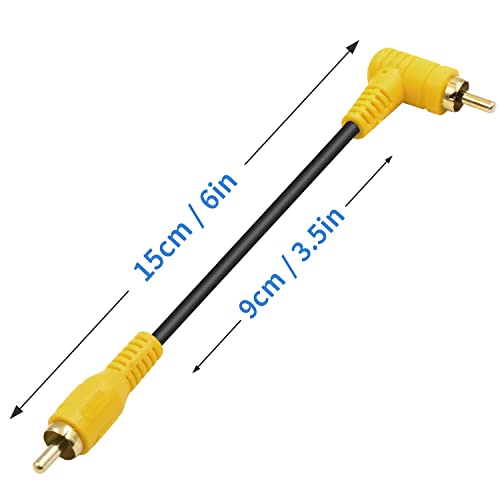 Duttek 90 Degree RCA Video Extension Cable - 6in/15cm, Right Angle RCA Male to Male, 2 Pack with 24K Gold-Plated Connectors for Amplifiers, Home Theater and DVD - size: 6in/15cm, style: 90 Degree RCA Male to Male