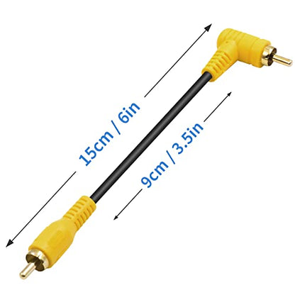 Duttek 90 Degree RCA Video Extension Cable - 6in/15cm, Right Angle RCA Male to Male, 2 Pack with 24K Gold-Plated Connectors for Amplifiers, Home Theater and DVD - size: 6in/15cm, style: 90 Degree RCA Male to Male