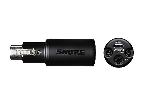 Shure MVX2U XLR-to-USB Audio Interface with Headphone Jack | XLR-to-USB interface with 60dB preamp, zero-latency monitoring, 48V phantom power and 1m USB-C cable