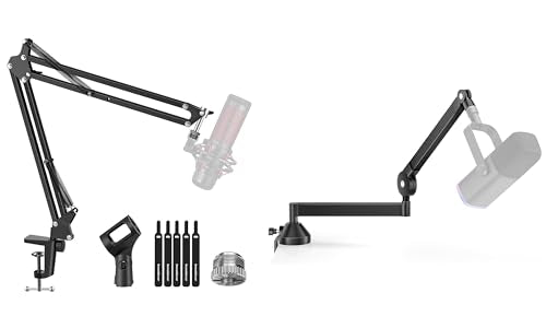 InnoGear Boom Arm Microphone Mic Stand for Blue Yeti HyperX QuadCast SoloCast Snowball Fifine Shure SM7B and other Mic, Medium + InnoGear Low Profile Mic Arm, 360° Rotatable Microphone Boom Arm Mic St