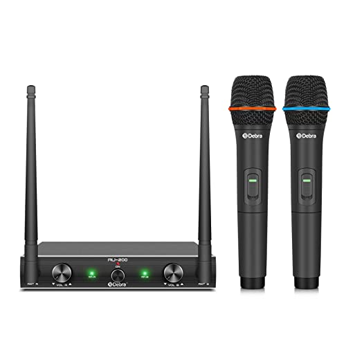 D Debra Audio AU200 Pro UHF 2 Channel Wireless Microphone System with Cordless Handheld Lavalier Headset Mics, Metal Receiver, for Karaoke Church Party (2 Handheld) - style: 2 Handheld