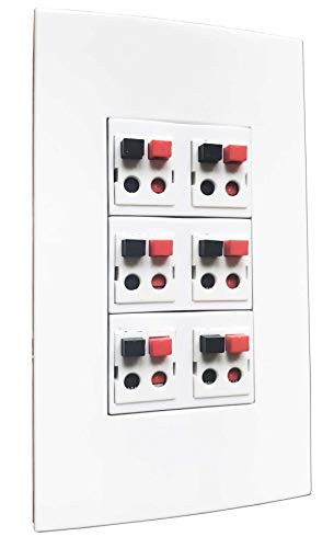 diyTech Premium 6 Speaker Wall Plate, Supports 6 Speaker Configurations, 1 Gang Screwless - White - size: 6 Speaker