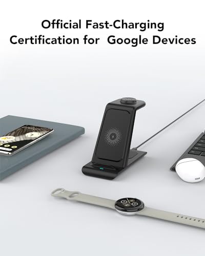 Upgraded 3 in 1 Wireless Charger for Google Pixel Watch 3/2, for Pixel 10 9/Pro/Pro XL/Fold,Buds Pro 2/Pro,Fitbit Versa 4/3,Wireless Charging Station for Multiple Devices (Not for Google Watch 4/1)
