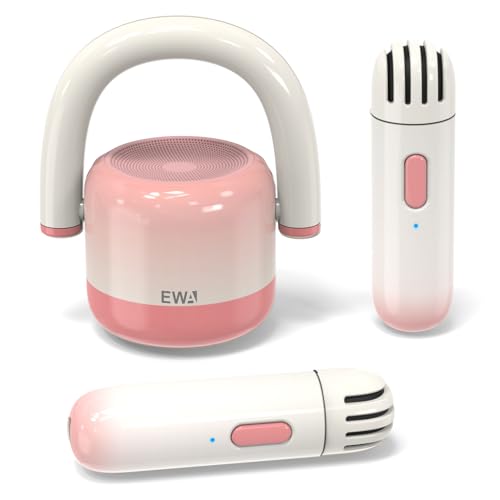 EWA Portable Mini Metal Karaoke Machine, Bluetooth Karaoke Speaker with 2 Wireless Microphones, Ideal Gifts for Girls Boys Family Home Party Birthday Christmas Toys Gifts-(Pink) - color: Pink