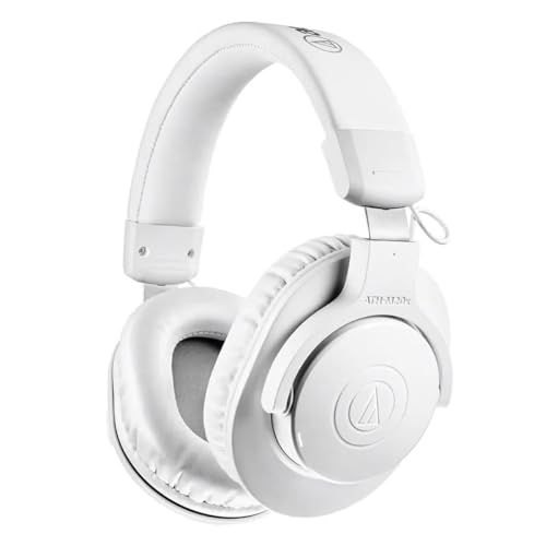 Audio-Technica ATH-M20x Closed-Back Over-Ear Professional Monitor Headphones, White, Bundle with Desktop Stand