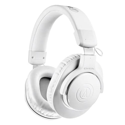 Audio-Technica ATH-M20x Closed-Back Over-Ear Professional Monitor Headphones, White, Bundle with Desktop Stand