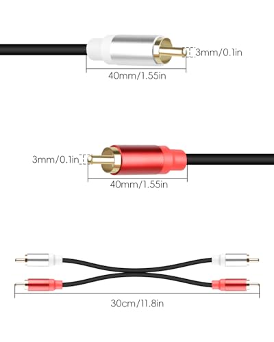 GELRHONR 2Pack 2RCA to 2RCA Cable 1FT, Short 2 RCA Male to 2 RCA Male Stereo Audio Cable for Subwoofer, Speaker, Home Theatre and More (M to M) - color: M to M