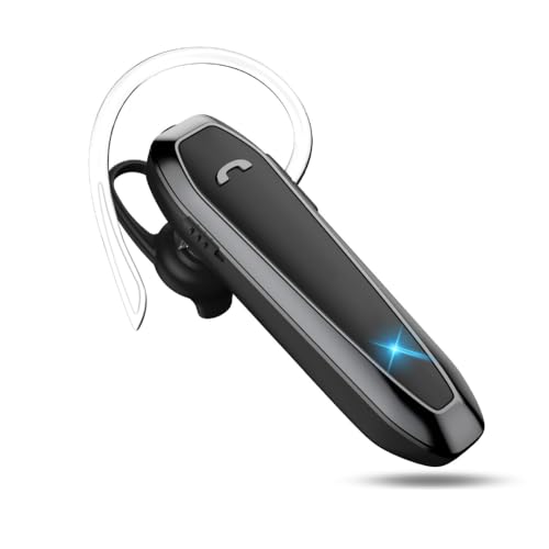 Bluetooth Headset, V5.3 Wireless Handsfree Earpiece with Noise Cancelling Mic, 33 Hours Talking Time, Single Ear Headset Compatible with iPhone Android Cell Phones for Driving Business（Black）