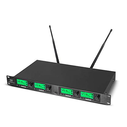 Wireless Microphone System Pro UHF 4 Channel 4 Lavalier Bodypacks 4 Lapel Mic 4 Headsets for Karaoke System Church Speaking Conference Wedding Party