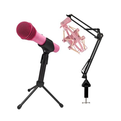 SAMSON Q2U USB and XLR Handheld Dynamic Microphone Bundle | Includes Shock Mount and Desktop Boom Arm Microphone Stand. with Cardioid Polar Pattern (Pink)