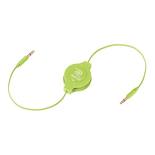 ReTrak Retractable AUX 3.5mm Audio Cable, Green (ETCABLE35GN) - color: Green, size: 5- Feet