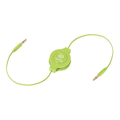 ReTrak Retractable AUX 3.5mm Audio Cable, Green (ETCABLE35GN) - color: Green, size: 5- Feet