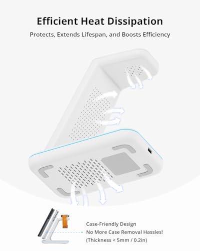 JoyGeek 3 in 1 Wireless Charging Station for Samsung&Android, Charger Stand for S26/S25/S24/S23/S22/S21/S20/Note20/Z Fold&Flip Series, Galaxy Watch8/7/6/5/4/3/Active2/1, Buds 3 Pro - color: White