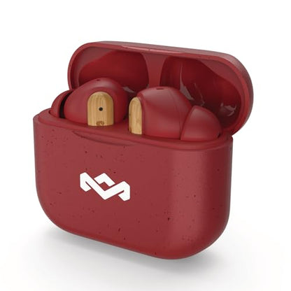 House of Marley Little Bird True Wireless Earbuds, Touch Controls, Built-in Mic, 24 Hours Playtime with Case, USB-C Quick Charge, Sustainable Materials, Movie and Gaming Mode (Red) - color: Red