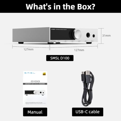 SMSL D100 Desktop DAC Headphone Amp, ES9081 Chip,True Balanced Audio Interface for Home Stereo,MQA,32-Bit/768kHz DSD512,32-600Ω headphones,USB/Optical/Coaxial Inputs,4.4mm & 6.35mm/RCA Outputs (Black)