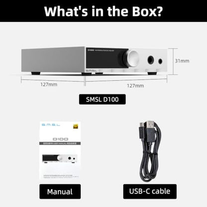 SMSL D100 Desktop DAC Headphone Amp, ES9081 Chip,True Balanced Audio Interface for Home Stereo,MQA,32-Bit/768kHz DSD512,32-600Ω headphones,USB/Optical/Coaxial Inputs,4.4mm & 6.35mm/RCA Outputs (Black)