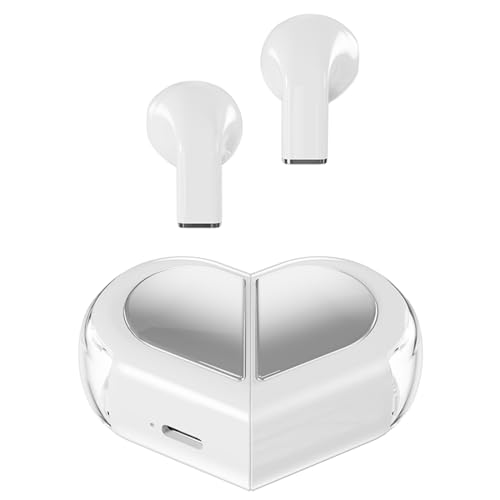 Xmenha Pink Heart Wireless Earbuds for Girls Kids, Cute Small Mini Tiny Invisible Earbuds Wireless Bluetooth for Small Ears Canals Women Rose Gold Kawai Blue Tooth Ear Buds for iPhone Android - color: White