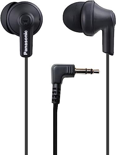 Panasonic ErgoFit Wired Earbuds, In-Ear Headphones with Dynamic Crystal-Clear Sound and Ergonomic Custom-Fit Earpieces (S/M/L), 3.5mm Jack for Phones and Laptops, No Mic - RP-HJE120-KA (Matte Black) - color: Matte Black, style: No Mic