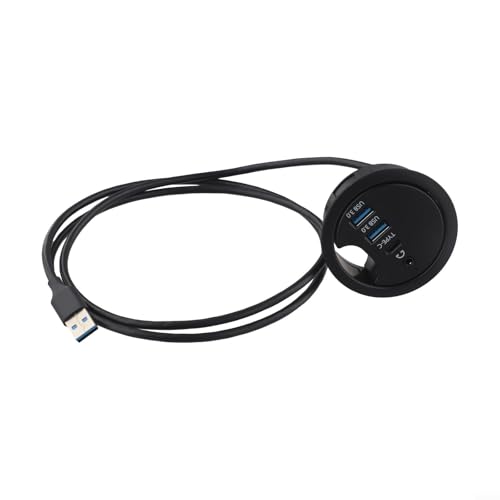 USB 3.0 Desk Grommet Hub with Dual Port Audio Interface for Headphones and Microphones, Compact Cable Organizer and Plug-and-Play Connectivity for Desktop PC and Laptop Workstations