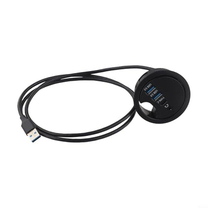 USB 3.0 Desk Grommet Hub with Dual Port Audio Interface for Headphones and Microphones, Compact Cable Organizer and Plug-and-Play Connectivity for Desktop PC and Laptop Workstations
