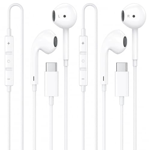 [Apple MFi Certified] USB C Headphones for iPhone, 2-Pack Wired Earphones | Built-In Remote for Music, Calls and Volume Control; Compatible with iPhone 17/16/15, Galaxy and Pixel; 5-Year Warranty. - color: C-white