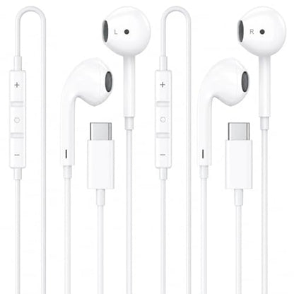 [Apple MFi Certified] USB C Headphones for iPhone, 2-Pack Wired Earphones | Built-In Remote for Music, Calls and Volume Control; Compatible with iPhone 17/16/15, Galaxy and Pixel; 5-Year Warranty. - color: C-white