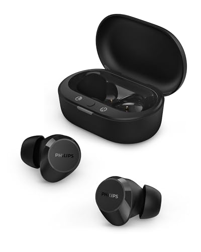 PHILIPS TAT1219 True Wireless Bluetooth Earbuds - 18 Hours Play Time, Dynamic Bass, Clear Calls, IPX4 Water Resistant, Black - size: With tips, style: T1219|Dynamic bass