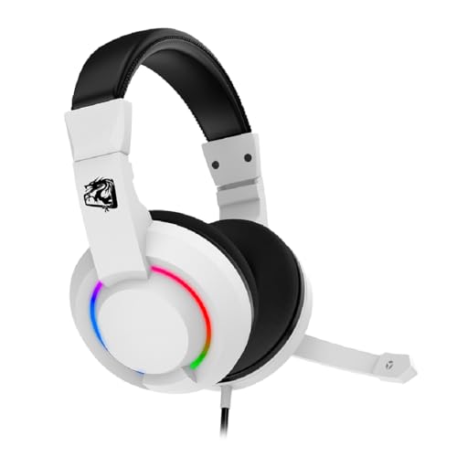 ELG Alcor Wired Gaming Headset, PC/PS4/PS5/Xbox/Switch/Mobile, 40mm Drivers, Omnidirectional Retractable Mic, in-Line Volume & Mute, Sport Mesh, RGB, White
