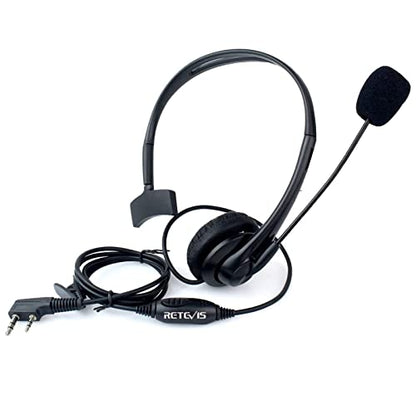 Retevis Overhead Walkie Talkie Headset, Boom Mic, for RT22/RT68/RT21/H777 | Adjustable Headband, 2 Pin, Compatible with Pxton, Baofeng, Kenwood Walkie Talkie, Walkie Talkie Earpiece with Mic (1 Pack)