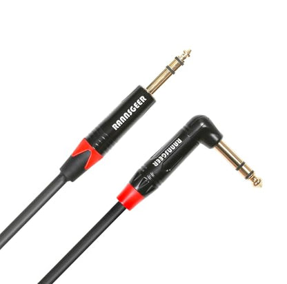 1/4 Inch TRS to TRS Right Angle Patch Cable, 1 Ft 2 Pack