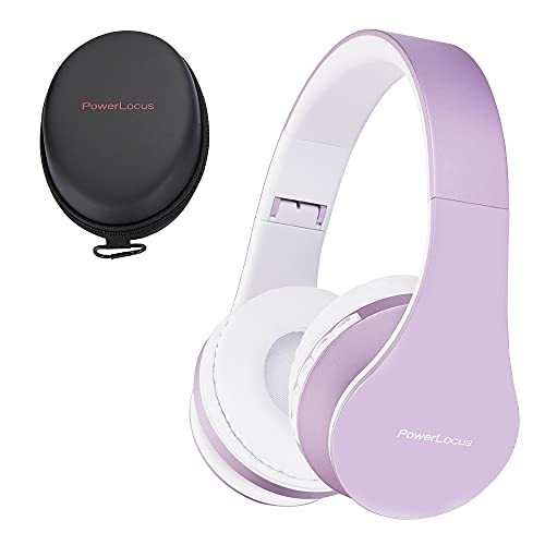 PowerLocus Wireless Bluetooth Over-Ear Stereo Foldable Headphones, Wired Headsets Rechargeable with Built-in Microphone for iPhone, Samsung, LG, iPad (Purple/White) - color: Purple/White
