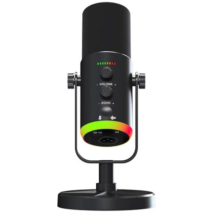 OMISTAR XLR/USB Dynamic RGB Microphone, PC Microphone with Noise Reduction, Volume Control, Mute Function, Metal Build, Easy-Mount Base for Gaming, Recording, Streaming