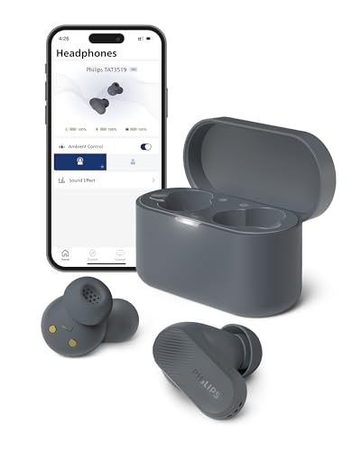 PHILIPS TAT3519 Wireless Earbuds,True Wireless Headphones with Noise Canceling Pro,Dynamic Bass,Clear Call,24 H Battery Life,Fast Charging,Bluetooth 5.3,IPX4,App/Touch Control,Black - size: With tips, style: T3519|Durable playtime