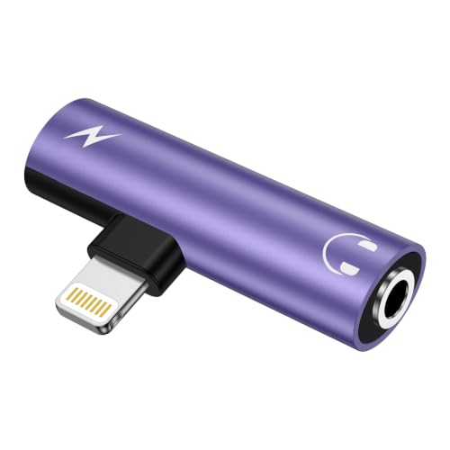 [Apple MFi Certified] 2in1 Lightning to 3.5mm Headphone Adapter and Charger | Lightning to Aux Jack Adapter & Fast Charger iPhone Dongle Audio Splitter for iPhone 14 13 12 11 Pro XR XS Max X 8 7 6 - color: Purple