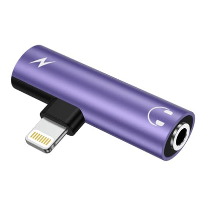 [Apple MFi Certified] 2in1 Lightning to 3.5mm Headphone Adapter and Charger | Lightning to Aux Jack Adapter & Fast Charger iPhone Dongle Audio Splitter for iPhone 14 13 12 11 Pro XR XS Max X 8 7 6 - color: Purple