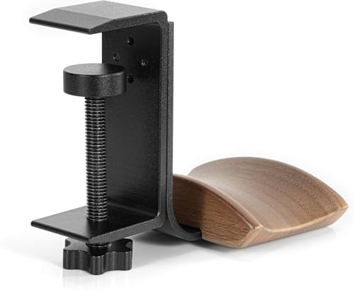 Walnut Wood Headset Holder Universal Adjustable Clamp-on Headphone Stand